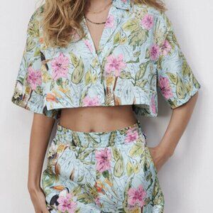 Zara Floral Summer Tropical Two-Piece Set small top, medium shorts